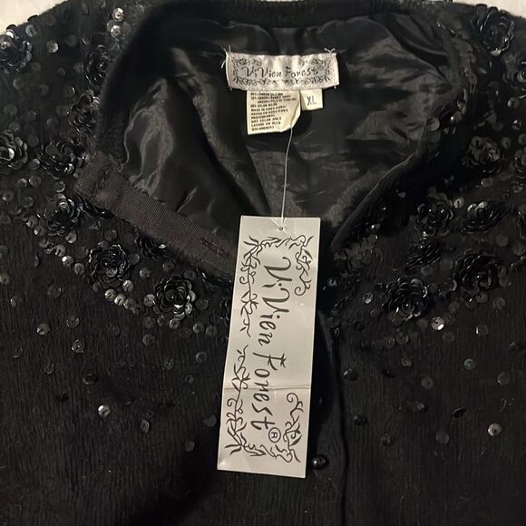 New! VIVIEN FOREST Cardigan Black Floral Sequin Lambswool Angora Blend PRETTY! - Picture 10 of 16